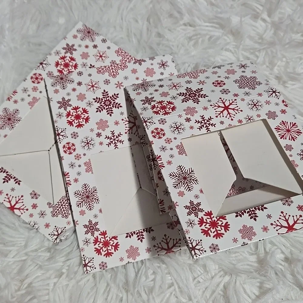 Festive Snowflake Gift Boxes 3 Red White Clear Window Mini